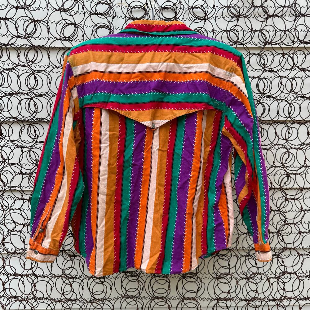 Vintage 90s Rodeo Desert Southwest Stripe Cowgirl Western Rodeo Shirt Volup 1X - Picture 2 of 9